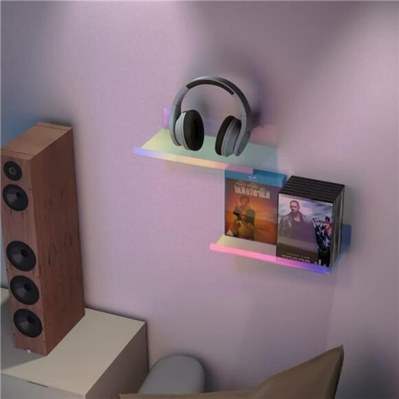 Set of 2 iridescent acrylic floating wall shelves rainbow adhesive storage rack - Picture 6 of 8